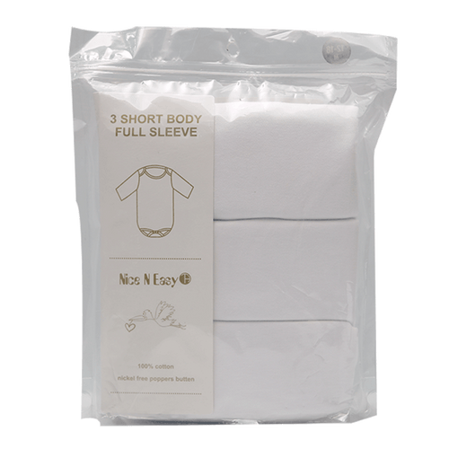 L/S BODY SUIT WHITE 3PC PACK NICE & EASY MW-20 12-18M HC-015