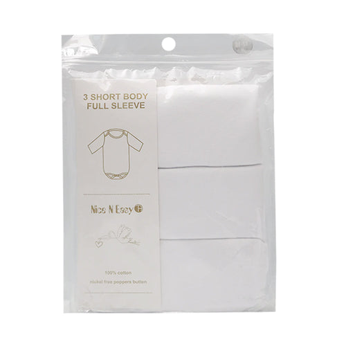 L/S BODY SUIT WHITE 3PC PACK NICE & EASY MW-20 9-12M HC-015