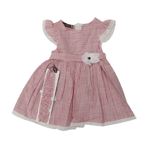 GIRLS S/L COTTON FROCK WITH HEAD BAND E11255 SU-21 6-9M