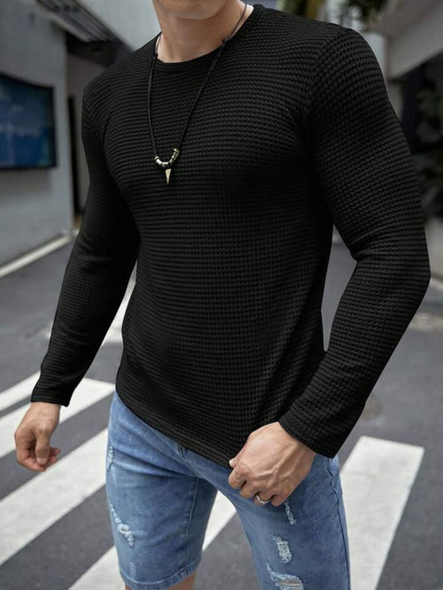 Vybe - Full Sleeves Waffle Knit Tee - Black