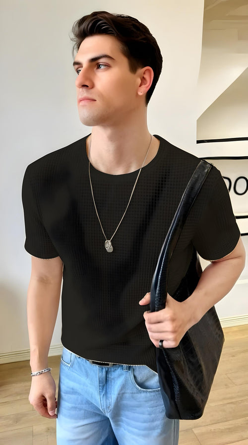 Vybe - Oversized Waffle Knit Tee For Men - Black