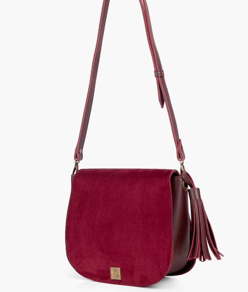 Rtw Burgundy Suede Foldover Saddle Bag