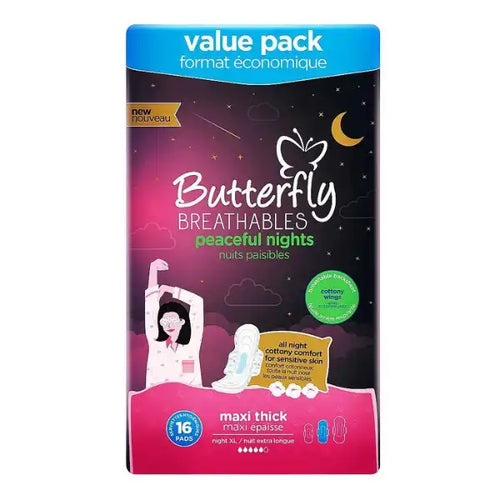 Butterfly Breathables Peaceful Nights Cottony Wings Maxi Thick Sanitary Pads XL 16 Pcs