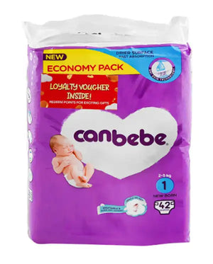 Canbebe Comfort Dry Diapers Economy Pack Newborn Size 1 42pcs