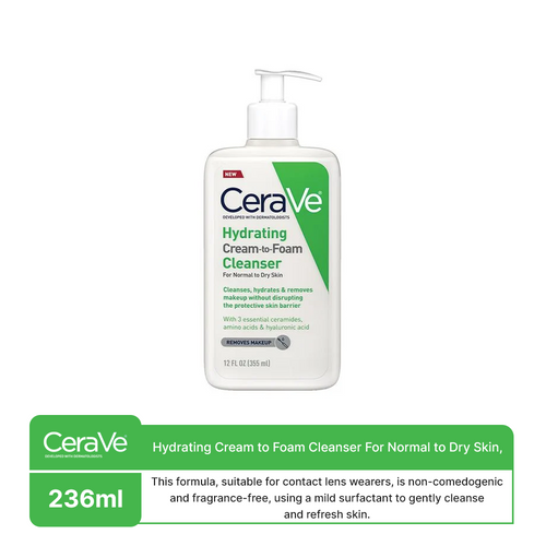 Cerave- Hydrating Cream To Foam Cleanser For Normal To Dry Skin, 236 Ml