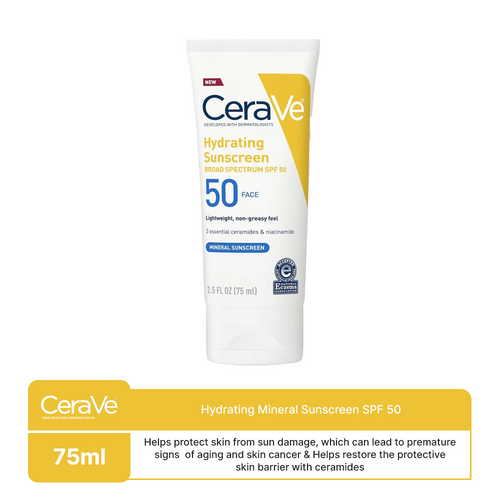 Cerave- Hydrating Mineral Sunscreen Spf 50 Face Lotion 75ml