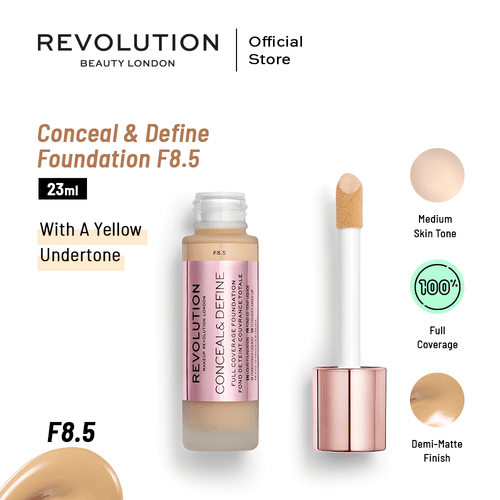 Makeup Revolution- Conceal And Define Foundation F8.5, Yellow, 23ml