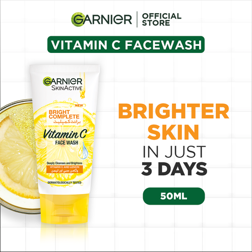 Garnier- Skin Active Bright Complete Face Wash, 50 Ml - For Brighter Skin