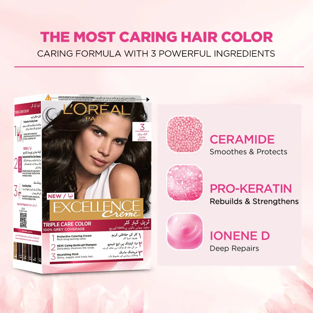LOREAL EXCELLENCE CREME DARK CHESTNUT BROWN 3 PC