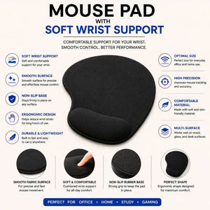 Ergonomic Mouse Pad with Soft Wrist Support – Non-Slip Comfortable Mouse Pad for Office, Gaming & Laptop Use
