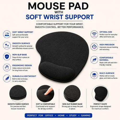 Ergonomic Silicone Left Hand Wrist Rest Mouse Pad – Anti-Slip Office Mouse Mat