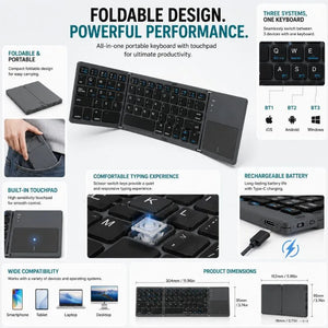 Foldable Bluetooth Keyboard with Multi-Touch Touchpad – Portable Wireless Keyboard for Phone, Tablet & Laptop