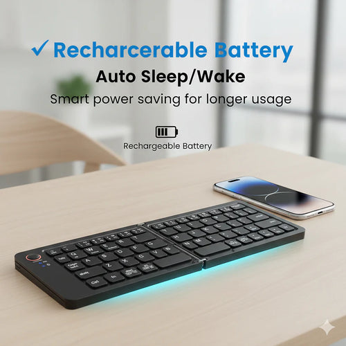 11-Inch Foldable Rechargeable Bluetooth Keyboard with Built-in Stand