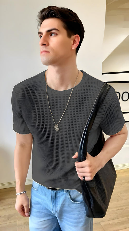 Vybe - Oversized Waffle Knit Tee For Men - Charcoal