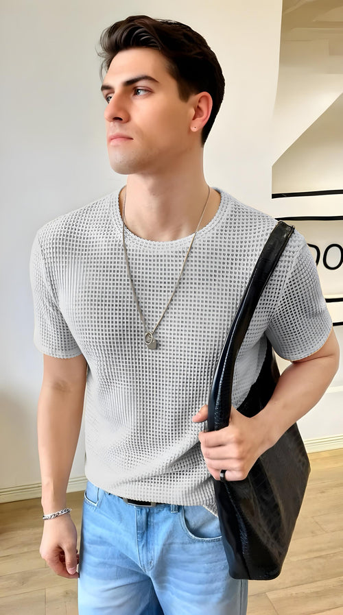 Vybe - Oversized Waffle Knit Tee For Men - Grey