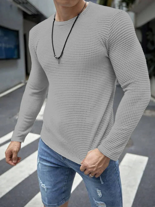 Vybe - Full Sleeves Waffle Knit Tee - Grey