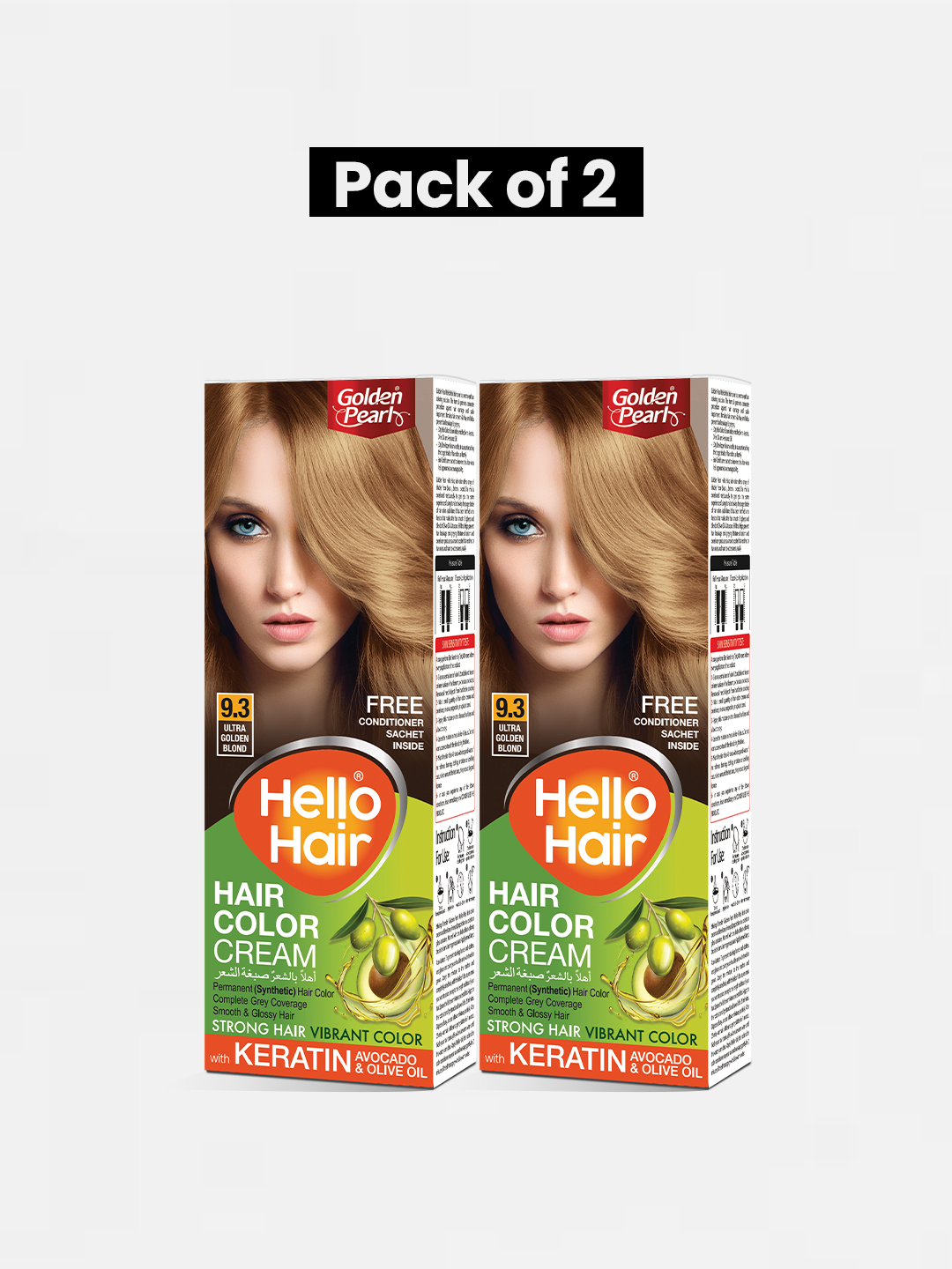 Pack of 2 Hello Hair - Hair Color Ultra Golden Blond 9.3