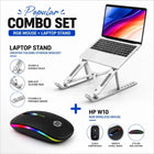 HP W10 RGB Wireless Mouse & Foldable Aluminum Laptop Stand Combo