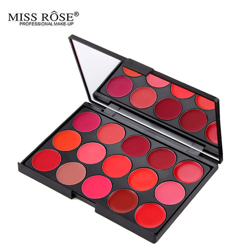 Miss Rose 15 Colors Matte Long Lasting Waterproof Nourishing Lip Cream Palette 20g