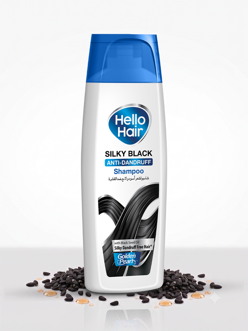Hello Hair Silky Black Anti-Dandruff Shampoo with Black Seed Oil – For Silky, Shiny & Flake-Free Hair