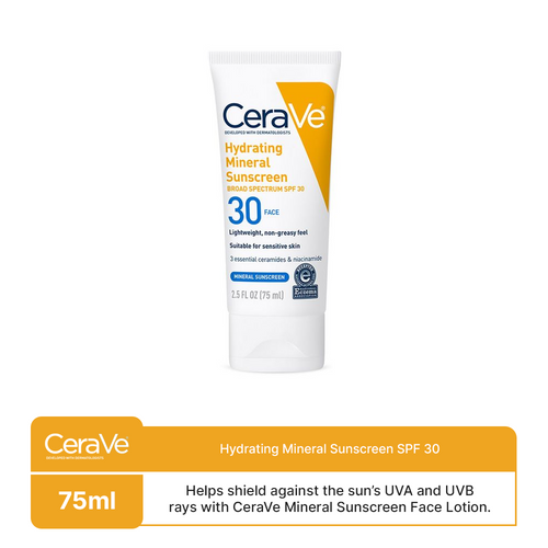 Cerave- Hydrating Mineral Sunscreen Spf 30 Face Lotion, 75ml