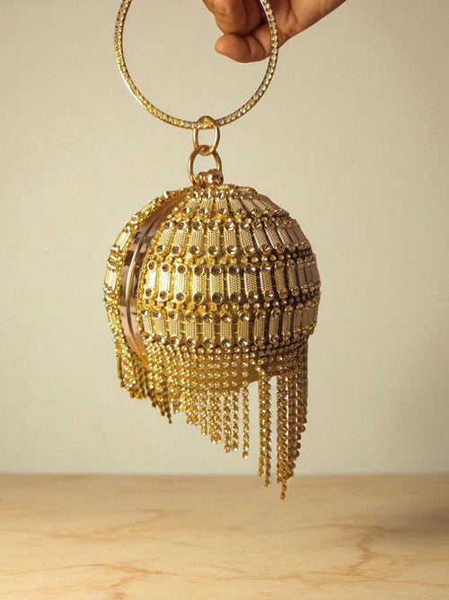 The Original - Stylish Rhinestone Round Tassel Evening Cluthch Gold
