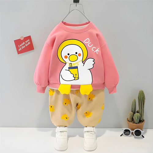 Vybe - Duck Printed Sweatshirt With Trouser For Kids Pink