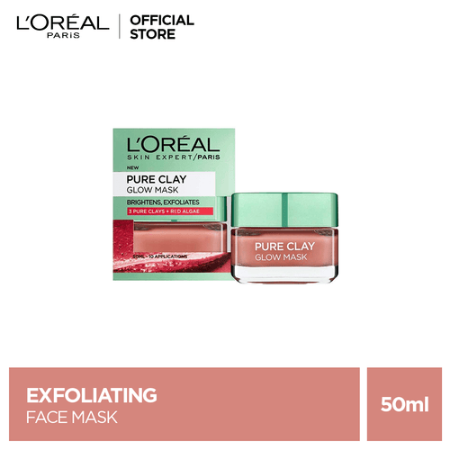 L'oreal Paris Skincare- Pure Clay Exfoliating Red Algae Face Mask, Red 50 Ml