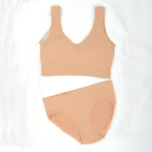 Vybe - Seamless Comfy Padded Bra Panty Set - Skin