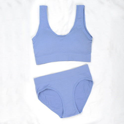 Vybe - Seamless Comfy Padded Bra Panty Set - Lavender Blue