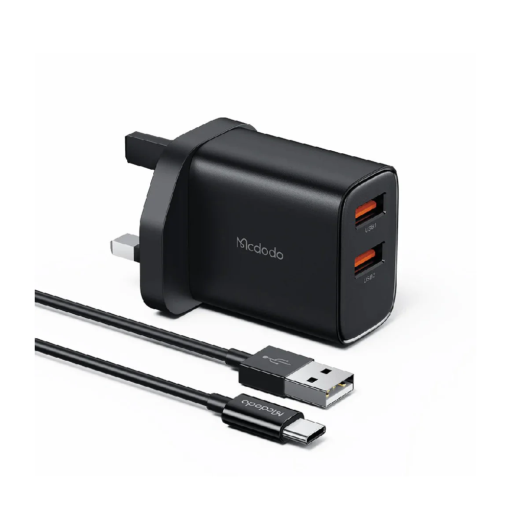 12W Dual USB Charger with USB C Cable