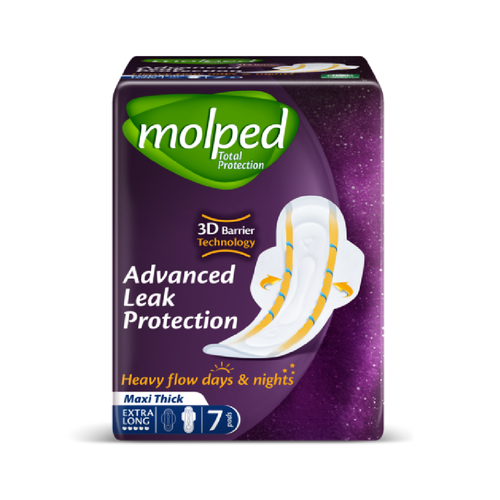 MOLPED MAXI THICK SANITARY PAD WITH BARRIER EXTRA LONG 7PCS