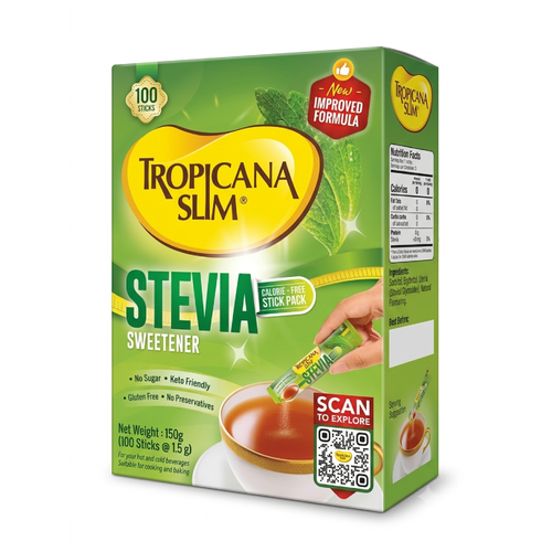 TROPICANA SLIM STEVIA SWEETNER DIET STICK 100 STICKS 150 GM
