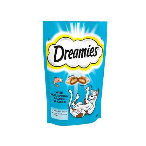 DREAMIES CAT FOOD WITH SCRUMPIOUS SALMON 60 GM