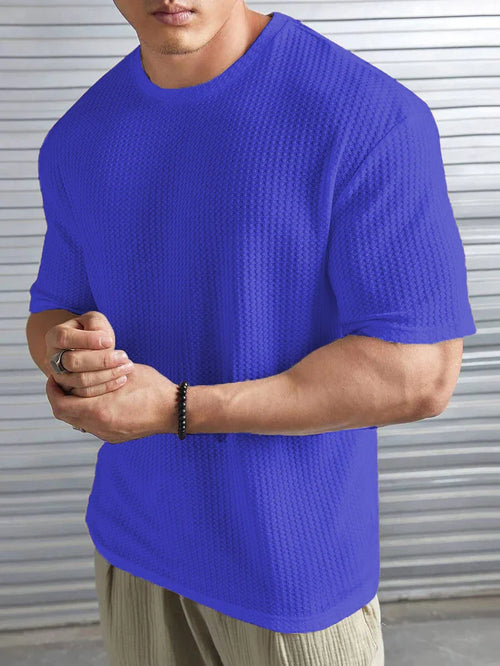 Vybe - Oversized Waffle Knit Tee For Men - Blue
