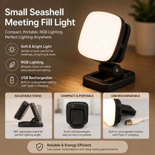 RGB Small Seashell Meeting Fill Light – Portable USB Rechargeable LED Video Light with Adjustable Stand