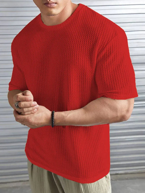 Vybe - Oversized Waffle Knit Tee For Men - Red