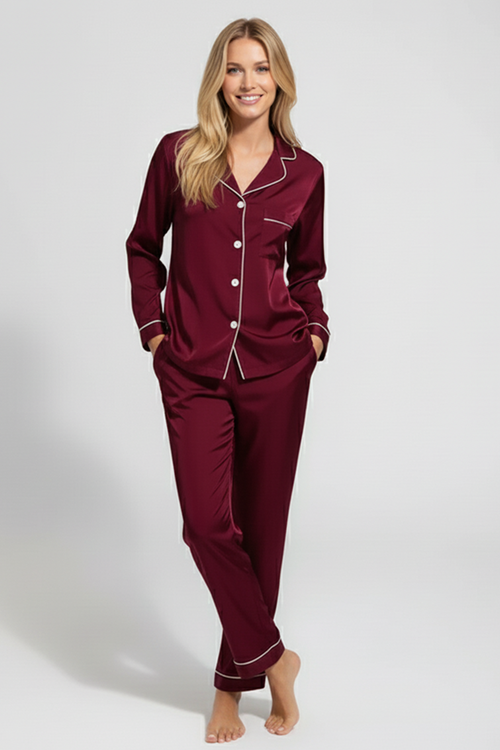 Vybe - Premium Silk Pajama Suit - Maroon