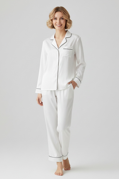 Vybe - Premium Silk Pajama Suit - White