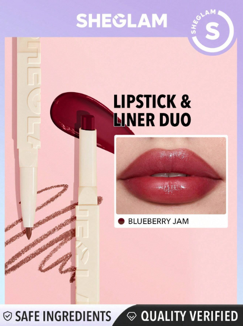 Shein Sheglam - Glam 101 Sheer Tinted Lipstick & Liner Duo-blueberry Jam 2-in-1 Moisturizing Glossy Lip Combo