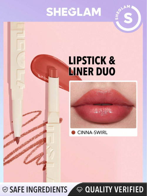 Shein Sheglam - Glam 101 Sheer Tinted Lipstick & Liner Duo-cinna-swirl 2-in-1 Moisturizing Glossy Lip Combo
