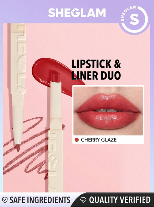Shein Sheglam - Glam 101 Sheer Tinted Lipstick & Liner Duo-cherry Glaze 2-in-1 Moisturizing Glossy Lip Combo