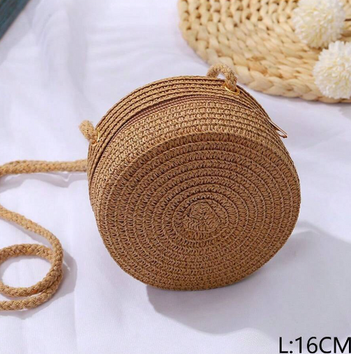 Shein - 1pcs 16cm Brown Big Round Bag(can Accommodate Mobile Phones)