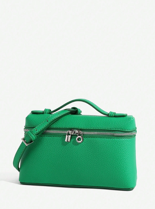 Shein - 1pc Solid Color Litchi Grain Pu Square Crossbody Bag For Women Daily Fashion And Travel