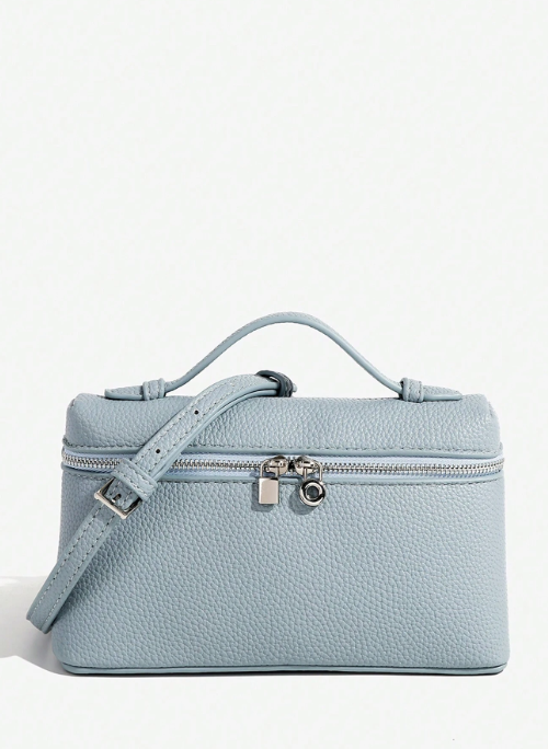 Shein - 1pc Solid Color Litchi Grain Pu Square Shoulder Bag Small Handbag For Women