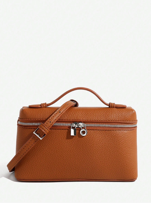 Shein - 1pc Plain Litchi Pattern Pu Square Crossbody Bag For Women, Suitable For Daily Fashion Matching
