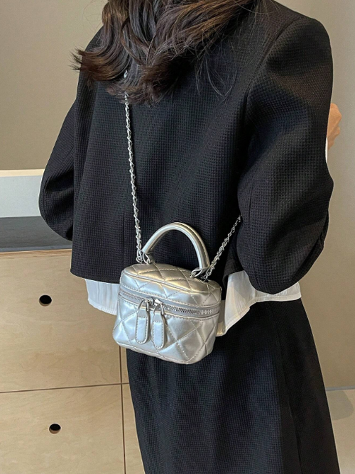 Shein - 1pc Spring/summer Pu Leather Mini Crossbody Bag With Diamond Pattern Quilting & Chain Strap