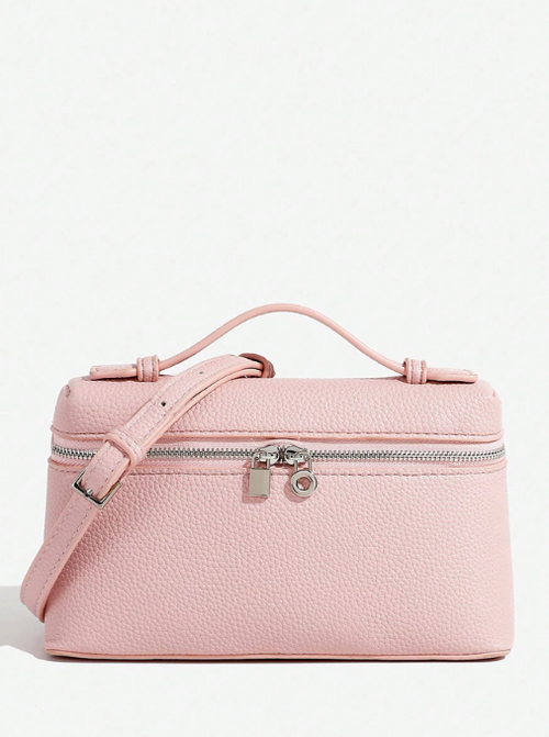 Shein - 1pc Solid Color Litchi Grain Pu Square Shoulder Bag, Small Size Ladies Crossbody Bag