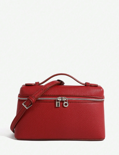 Shein - 1pc Solid Color Litchi Pattern Pu Square Crossbody Bag Small Handbag