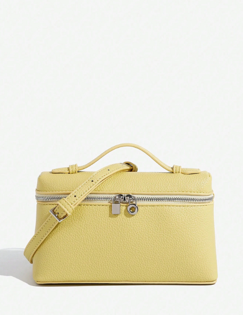 Shein - 1pc Solid Color Litchi Grain Pu Square Shoulder Bag